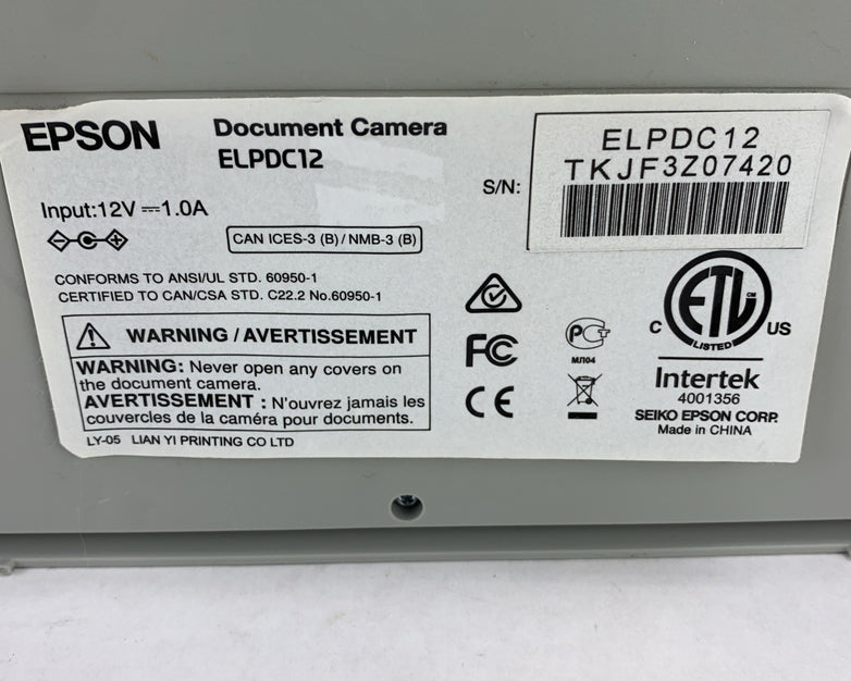 Epson ELPDC12 High Definition Classroom Presentation Document Camera