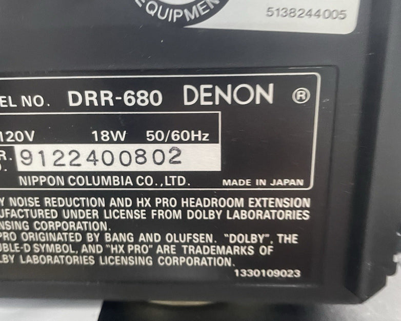 Denon Vintage Precision Component Stereo Cassette Deck Model No:  DRR-680