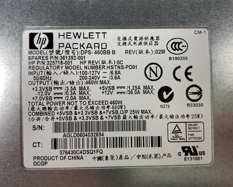 HP  DPS-460BB B Proliant Power Supply 325718-001 361392-001