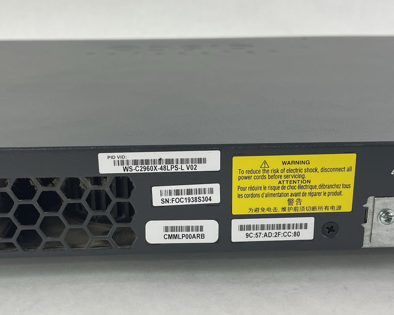 Cisco Catalyst WS-C2960X-48LPS-L V02 Tested and Reset