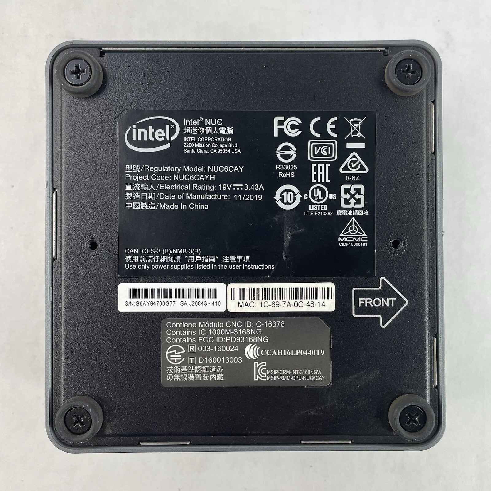 Intel NUC6CAY Micro Celeron J3455 1.50 GHz 8 GB RAM No SSD/OS/AC6