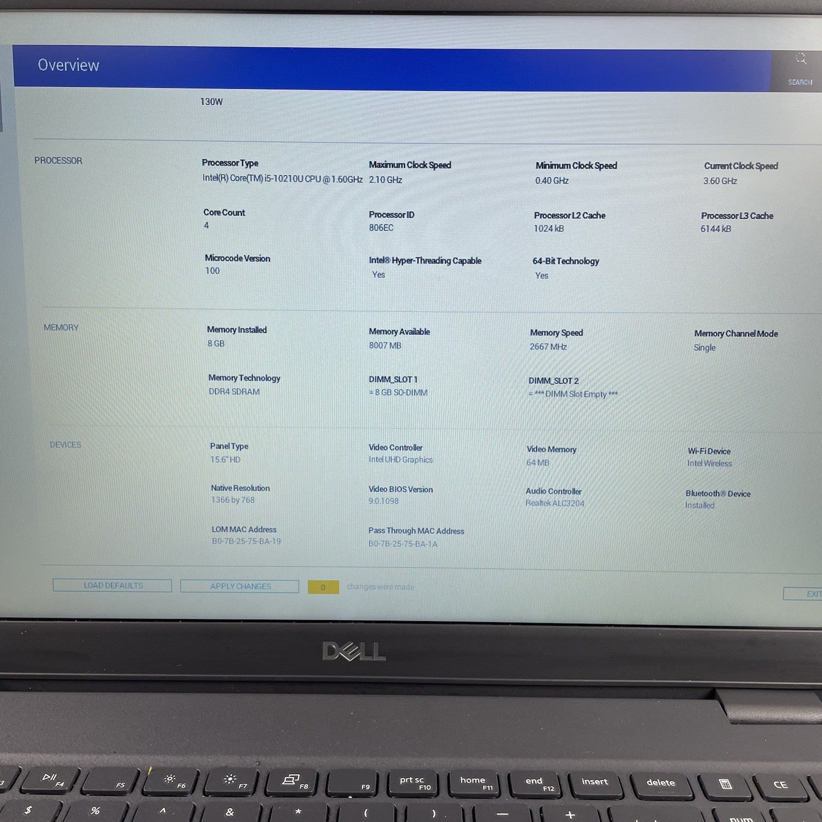 Dell Latitude 3510 15.6" i5-10210U 1.60 GHz 8 GB RAM No SSD/OS/AC/Batt2