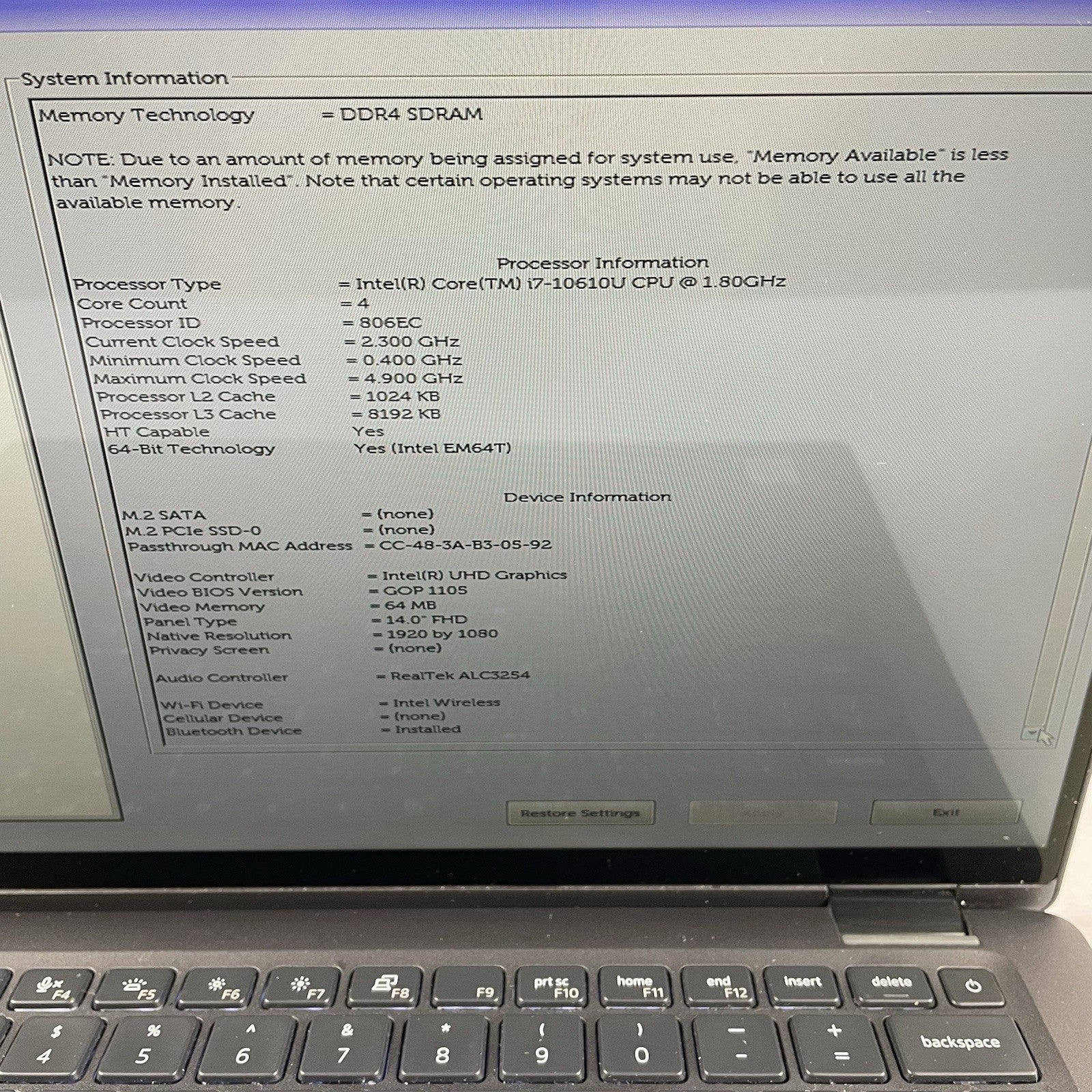 Dell Latitude 7410 14" i7-10610U 1.80 GHz 16 GB RAM No SSD/OS/AC - READ2