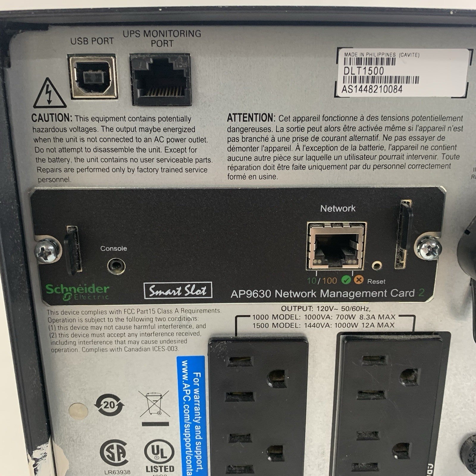 APC DLT1500 SmartConnect 1500VA 120V Uninterruptable UPS Tested AP9630 No Batts6