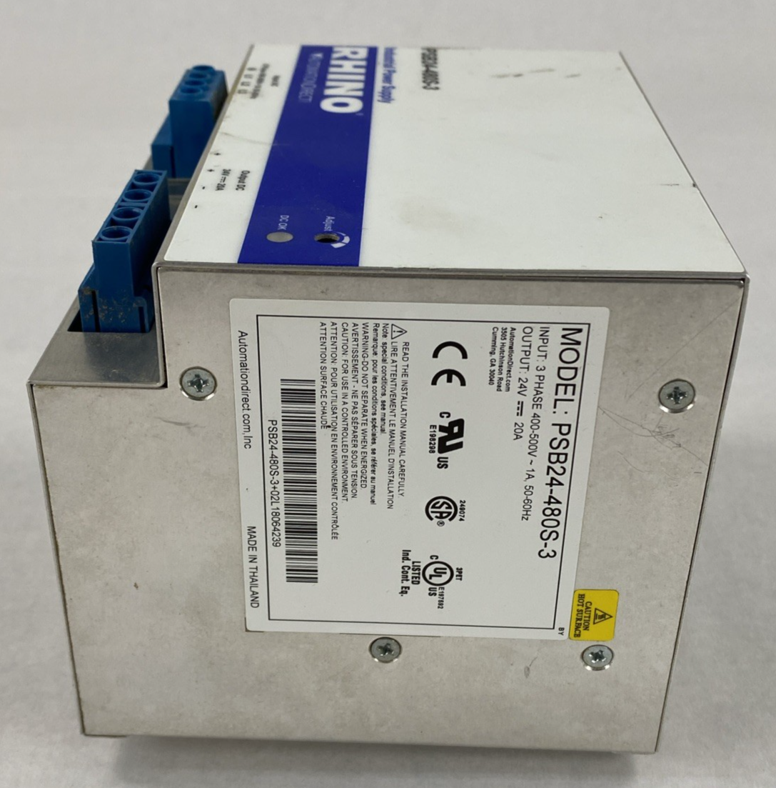 Rhino PSB24-480S-3 Input 3PH 400-500V 1A Output 24V 20A Industrial Power Supply