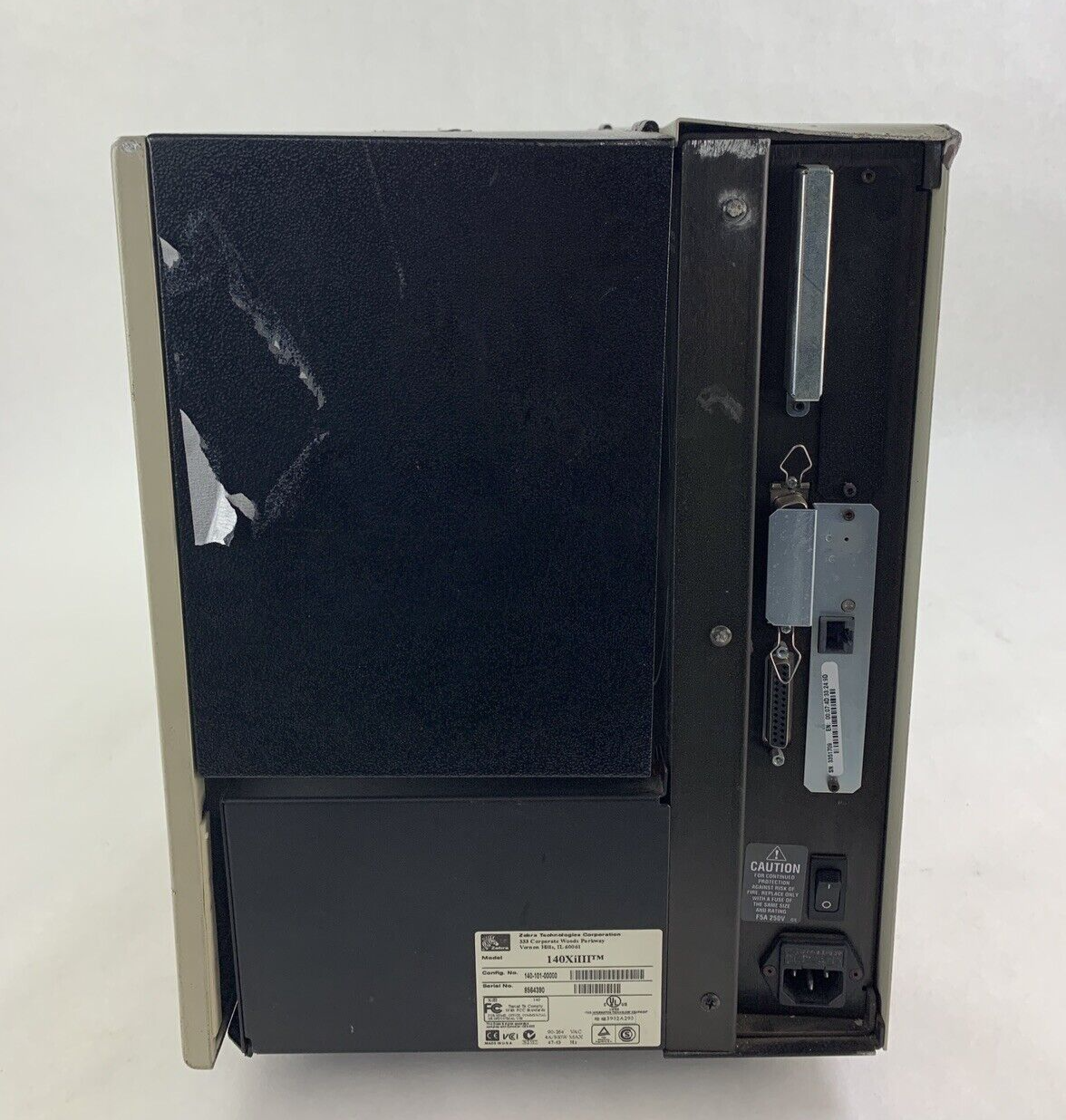 Zebra 140Xi III Label Thermal Printer 200 DPi Serial and Network Cracked Side