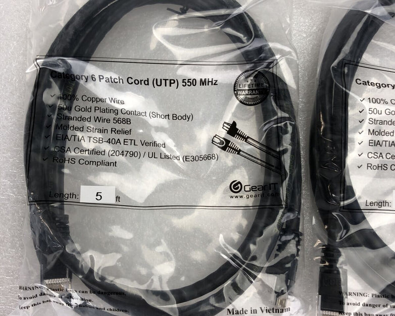 Category 6  Patch Cord UTP 5ft 550 Mhz (Lot of 4)