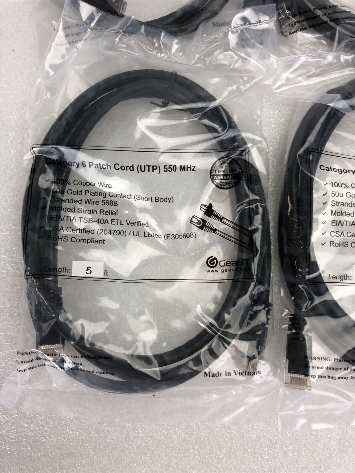 Category 6  Patch Cord UTP 5ft 550 Mhz (Lot of 4)