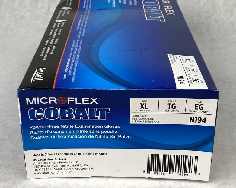 Ansell Cobalt N194 Powder Free Nitrile Examination Gloves Extra Large 1000 Count