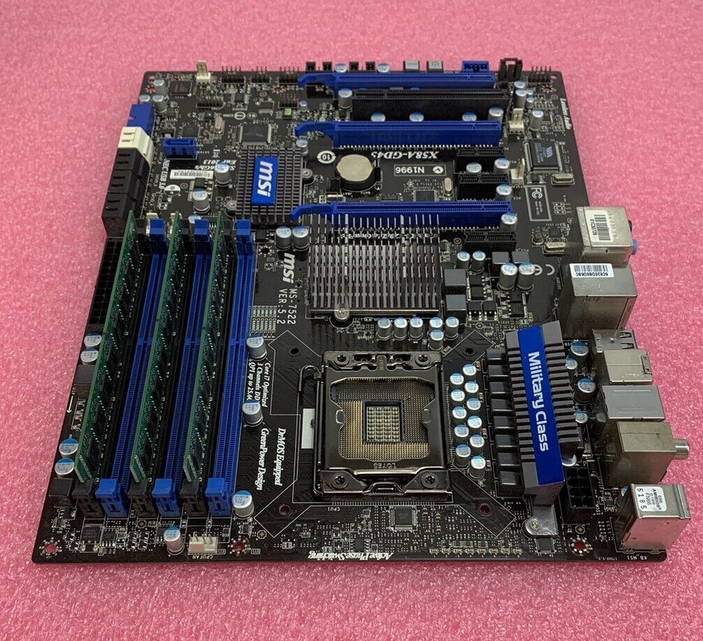 MSI X58A-GD45 Motherboard Intel 2.8GHz 16GB RAM w/Shield No CPU