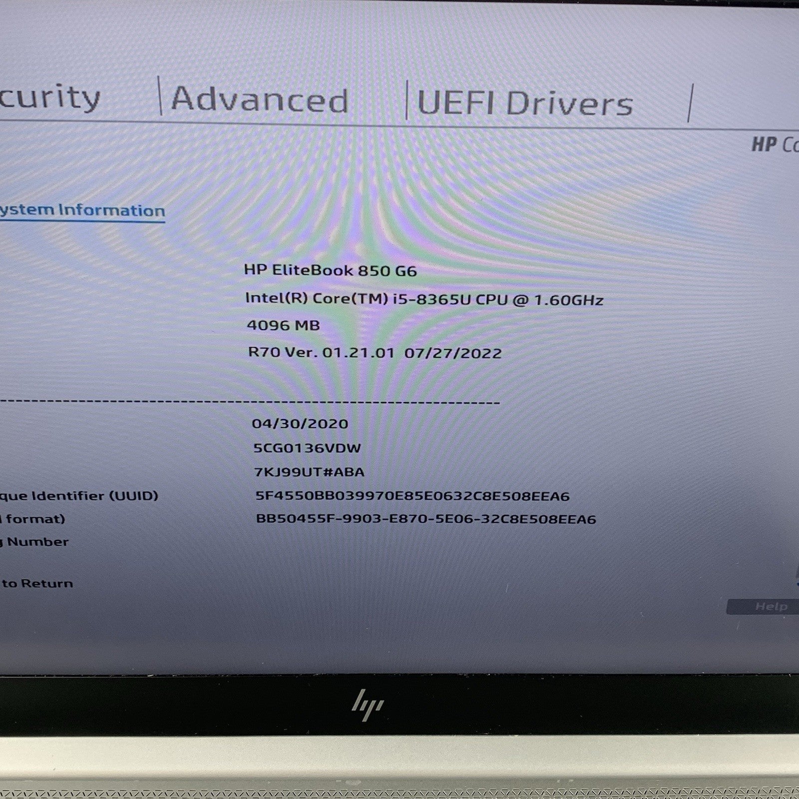 HP EliteBook 850 G6 Laptop 15.6" i5-8365U 1.60 GHz 8 GB RAM No SSD/OS/AC2