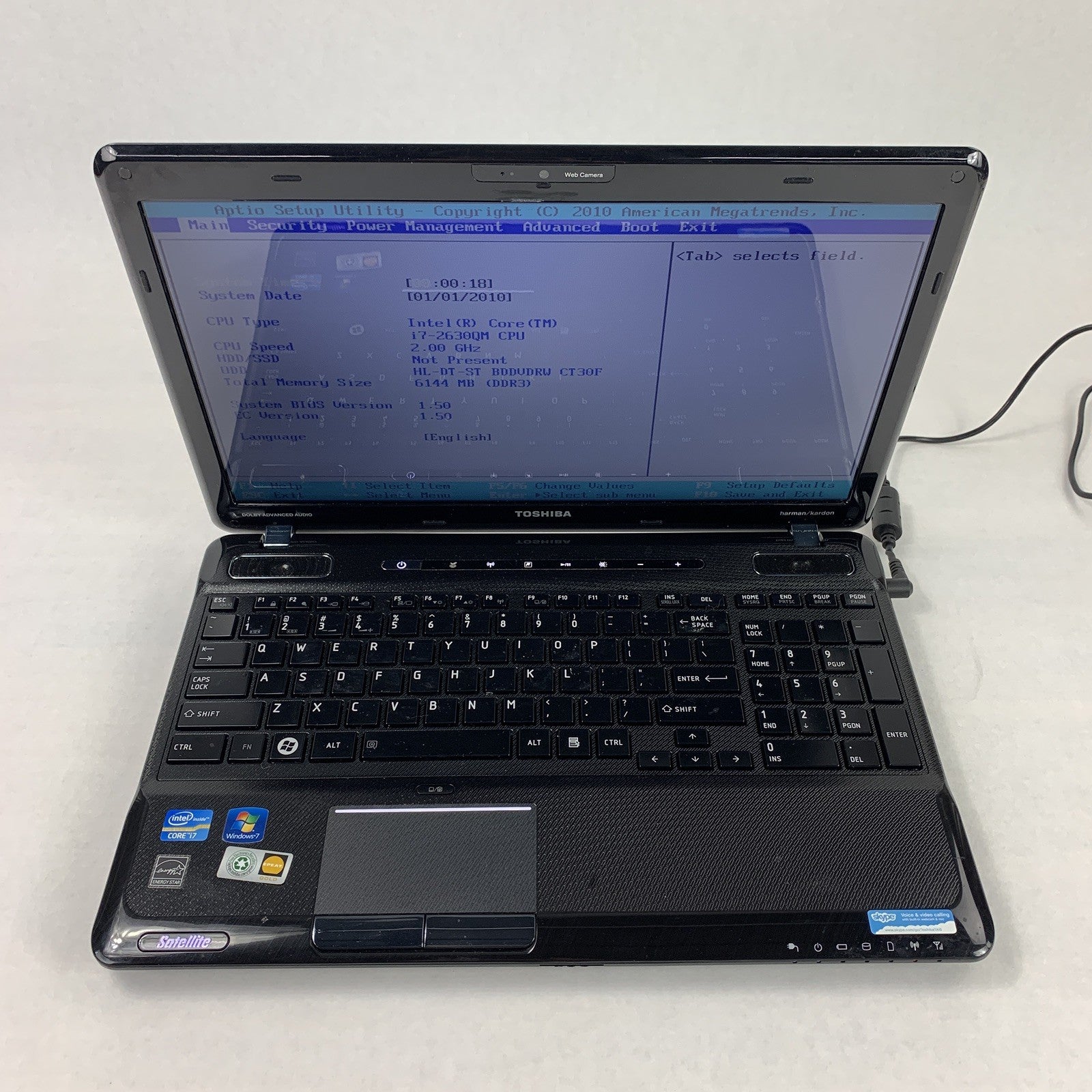 Toshiba Satellite A665-S5184x 15.6" i7-2630QM 2 GHz 6 GB Ram No OS No HDD No Bat