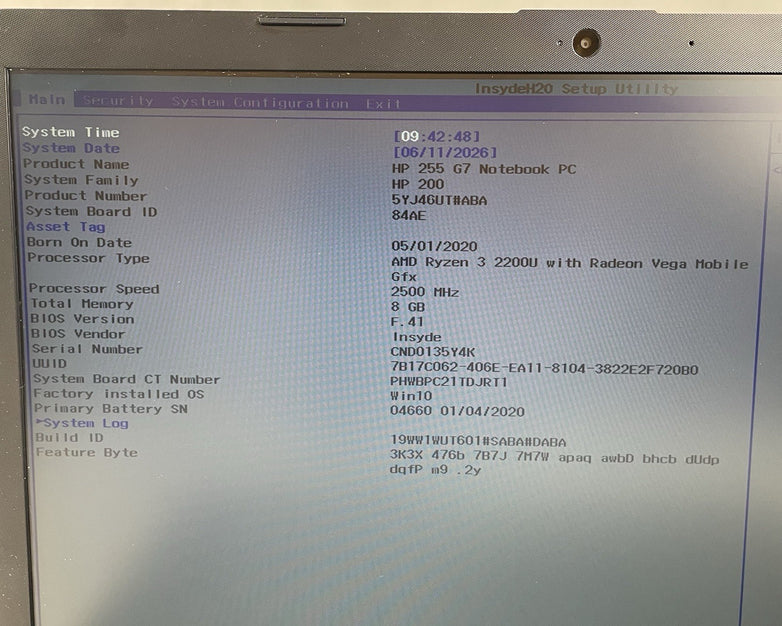 HP 255 G7 15.6" Ryzen 3 2200U 2.50 GHz 8 GB RAM No SSD/AC/OS