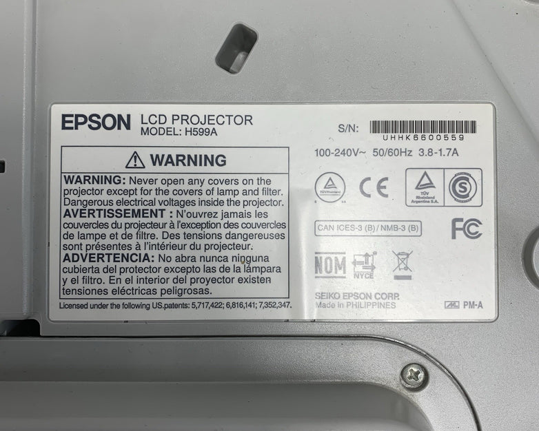 Epson H599A BrightLink 595Wi LCD Lamp Projector 2752 Lamp Hours - No Remote
