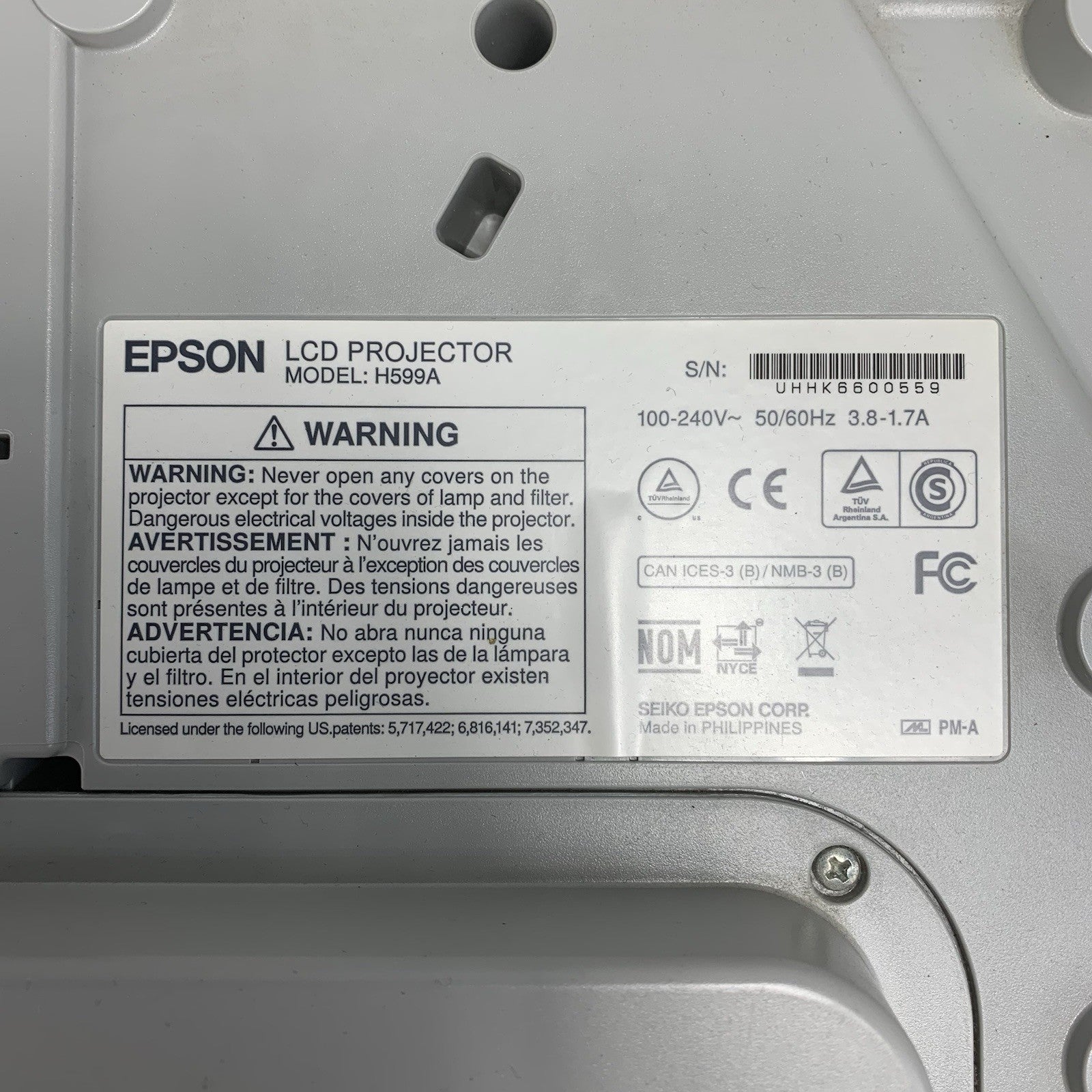 Epson H599A BrightLink 595Wi LCD Lamp Projector 2752 Lamp Hours - No Remote7