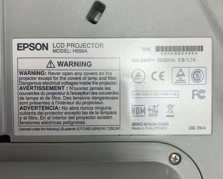 Epson BrightLink 595Wi H599A LCD Lamp Projector 2868 Lamp Hours - No Remote