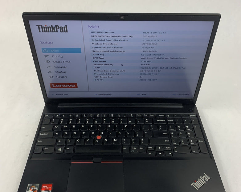 Lenovo ThinkPad E15 Gen 2 15.6" Ryzen 7 4700U 2.0 GHz 8 GB Ram No OS/HDD/AC