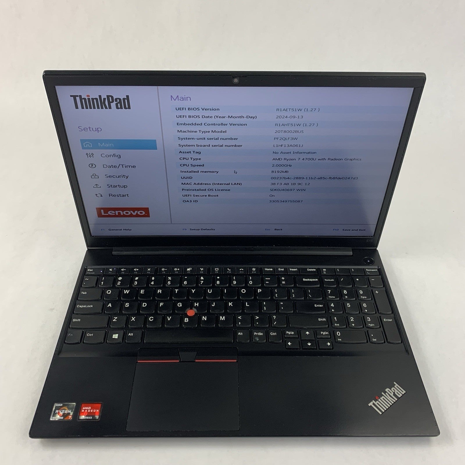 Lenovo ThinkPad E15 Gen 2 15.6" Ryzen 7 4700U 2.0 GHz 8 GB Ram No OS/HDD/AC1