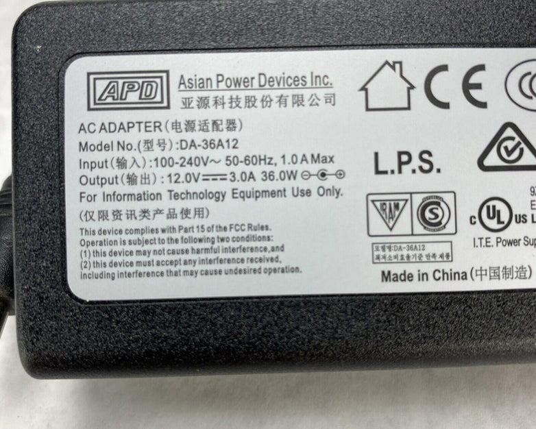 NEW GENUINE APD DA-36A12 AC ADAPTER LACIE HP 12V 3A 36W Tip 5.5 x 2.1mm