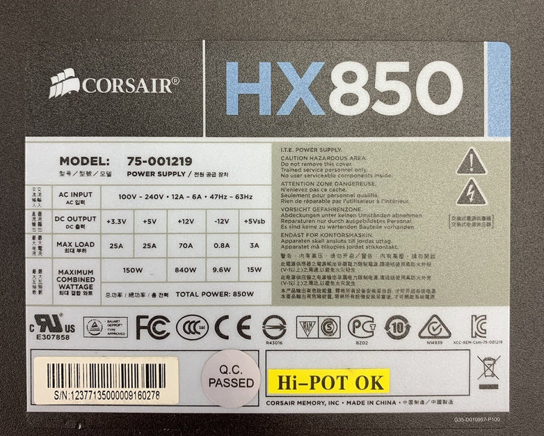Corsair HX850 75-001219 850W Power Supply
