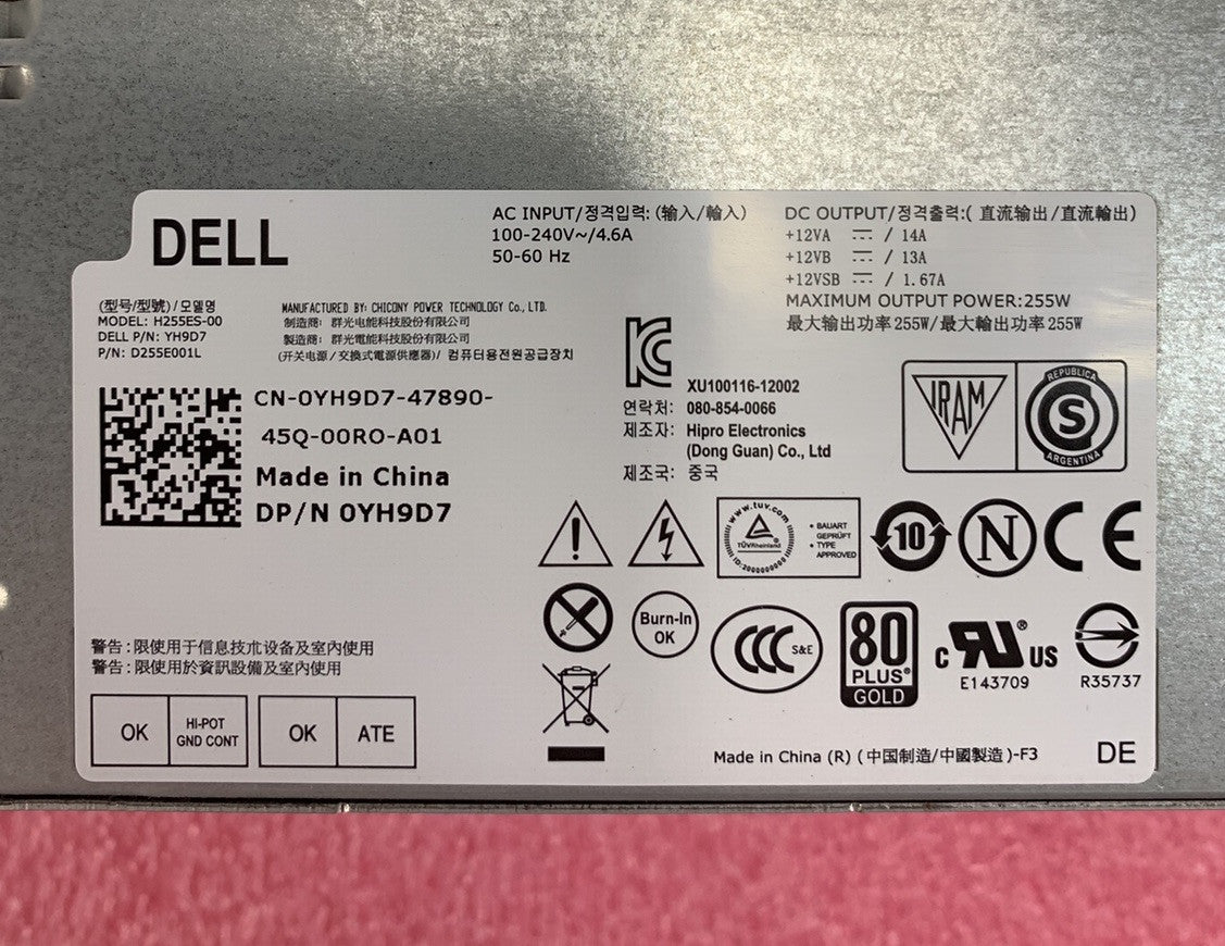 Dell Optiplex H255ES-00 7020 0YH9D7 255W Power Supply