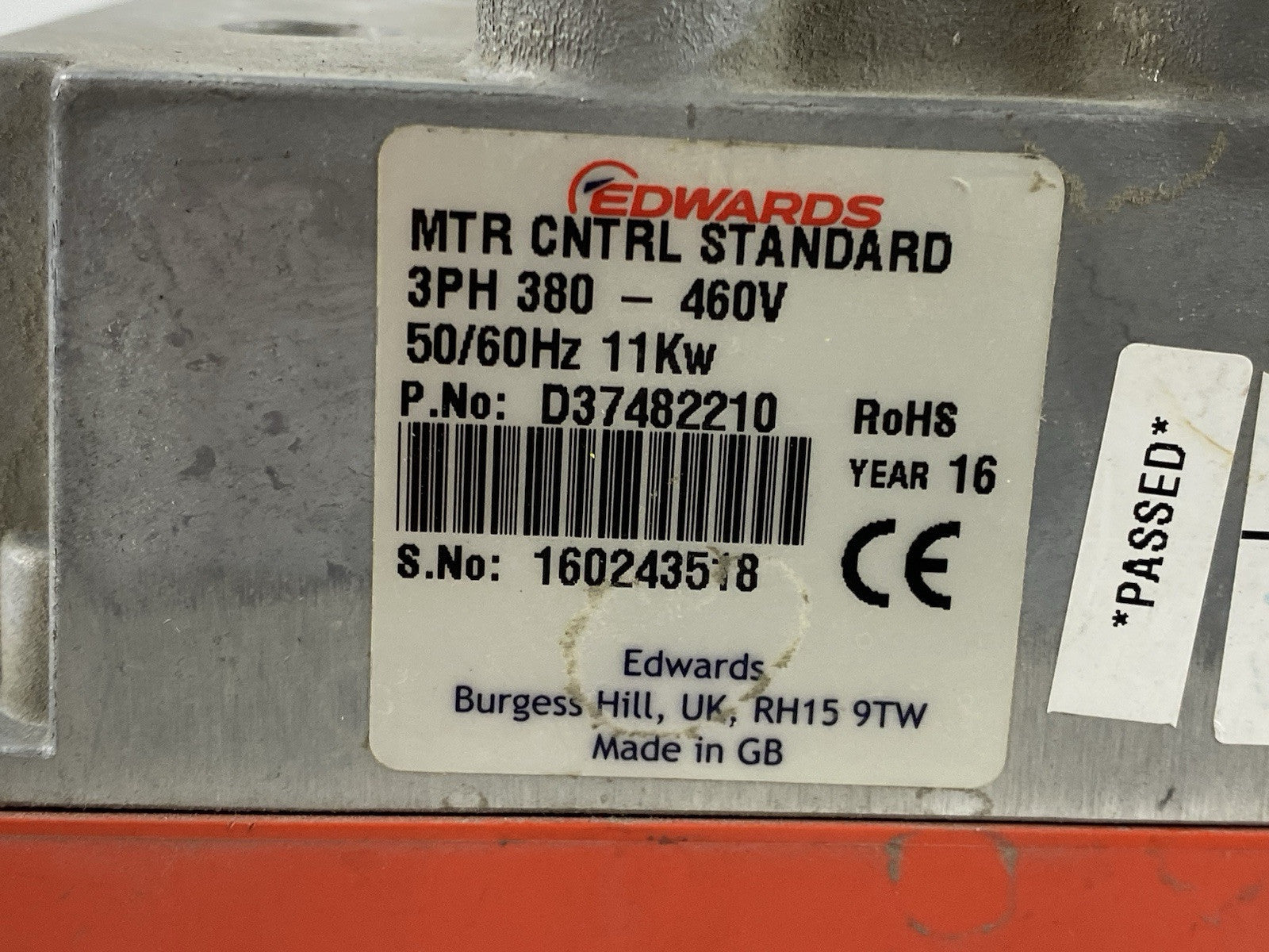 Edwards MTR CNTRL Standard 3PH 380-460V 50/60Hz 11Kw D37482911 Parts or Repair