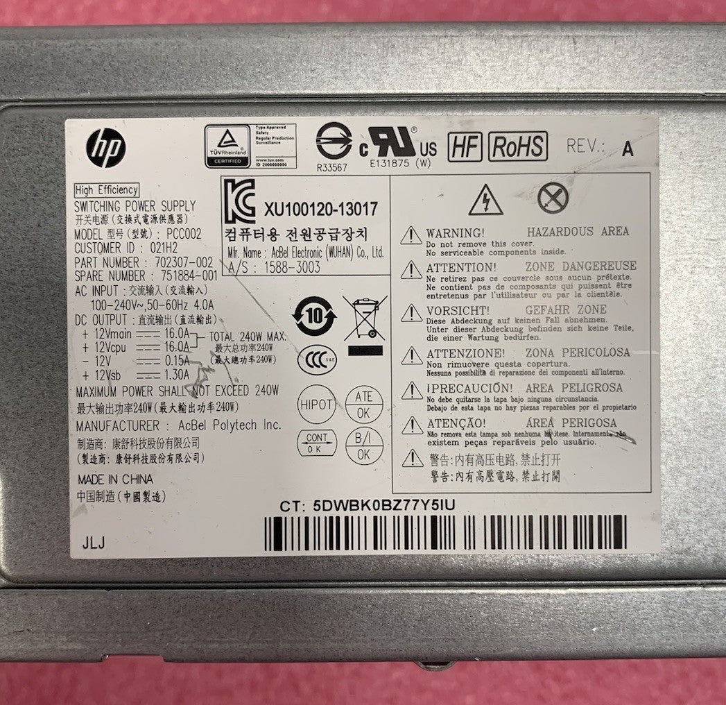 HP PCC002 240W Power Supply (Lot of 2)