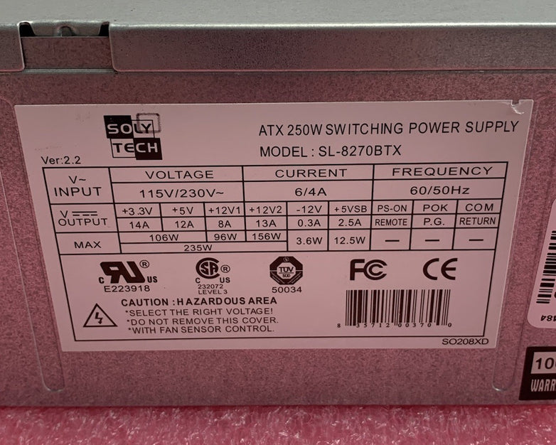Solytech SL-8270BTX 250W ATX Switching Power Supply