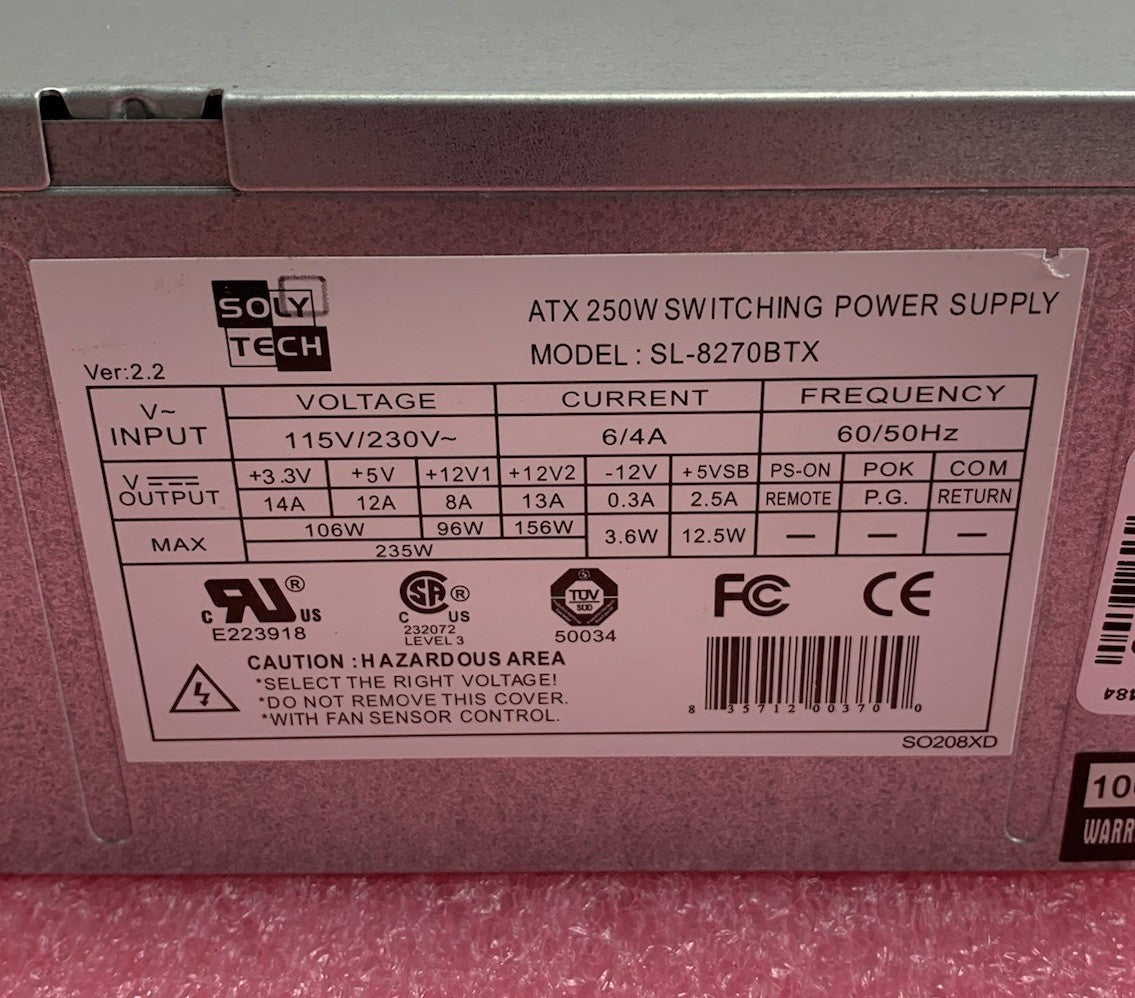 Solytech SL-8270BTX 250W ATX Switching Power Supply