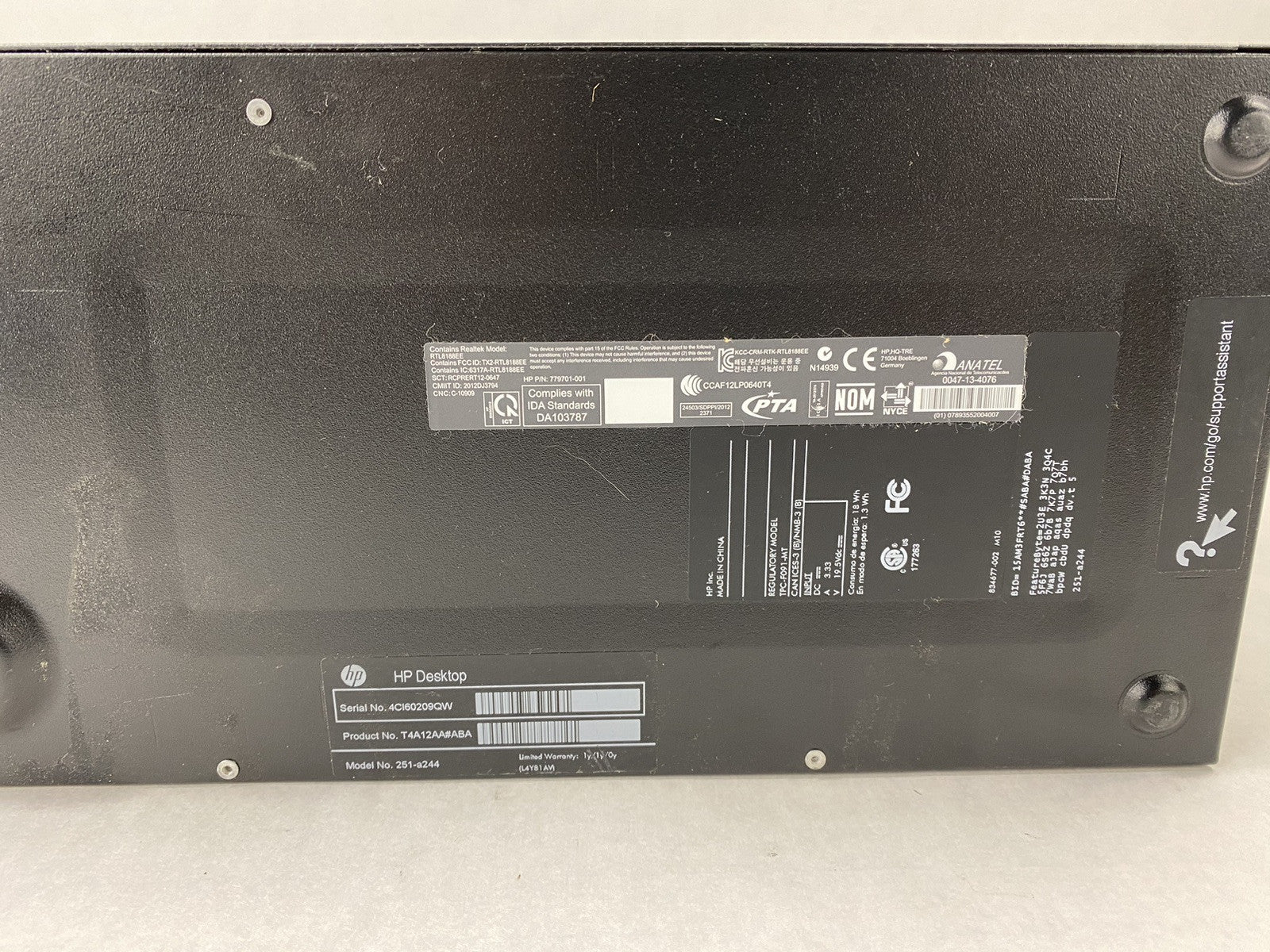 HP 251-A244 MT AMD A6-6310 1.80GHz 6GB RAM No HDD No OS No PSU/AC Adapter