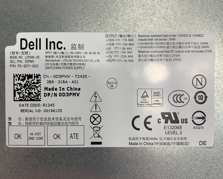 Dell OptiPlex L275AM-00 275W Power Supply (Lot of 2)