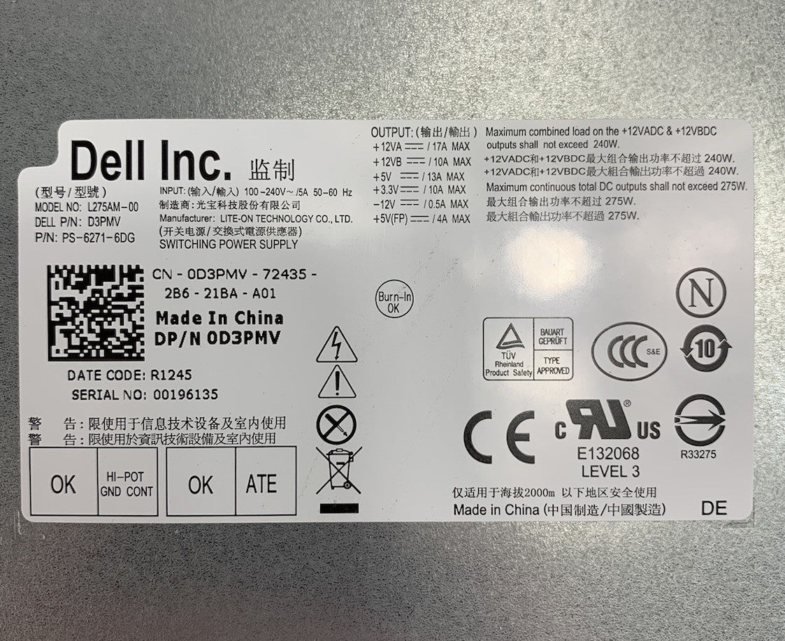 Dell OptiPlex L275AM-00 275W Power Supply (Lot of 2)