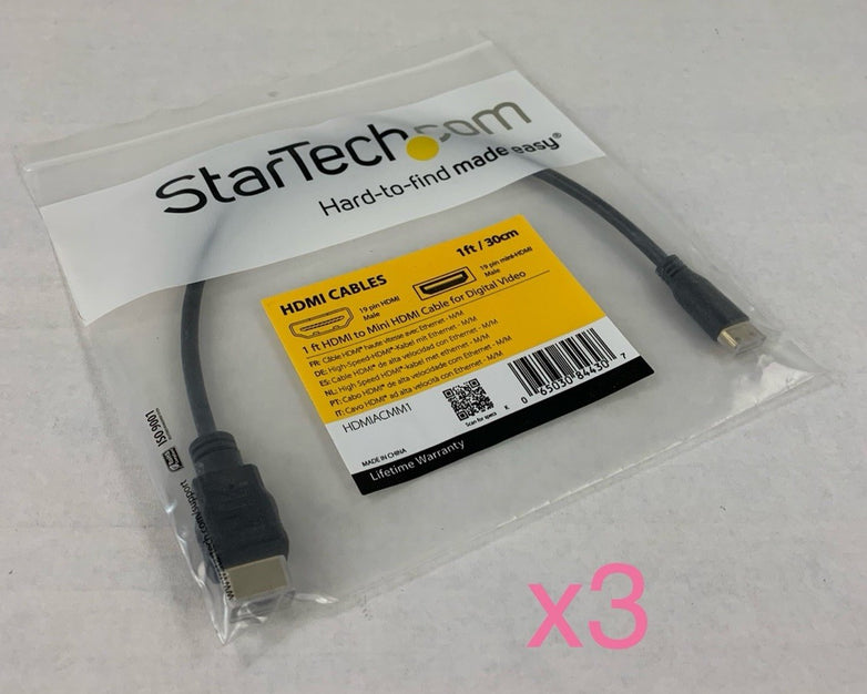 Startech HDMIACMM1 1ft HDMI to Mini HDMI Cable (Lot of 3)