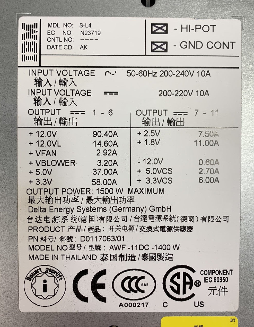 IBM Delta S-L4 1500W Switching Power Supply