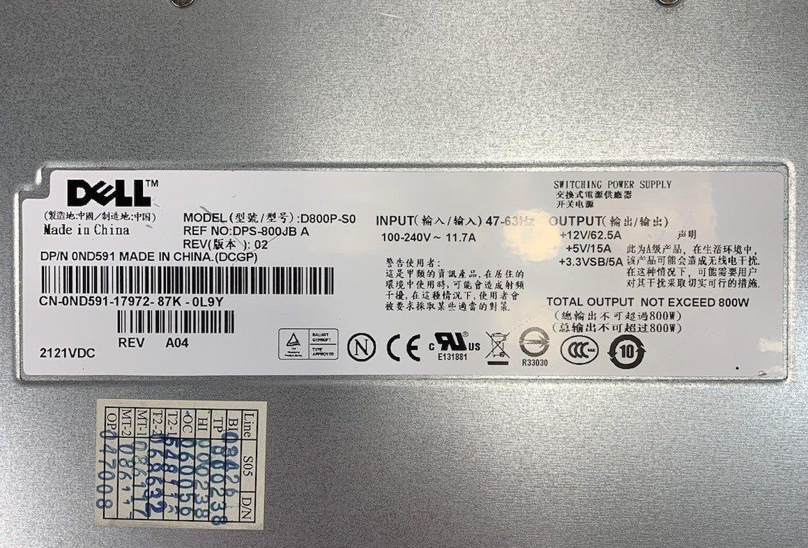 Dell Poweredge D800P-S0 800W Power Supply
