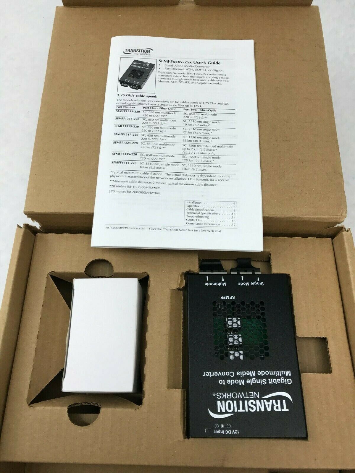 Transition Networks Stand-Alone Media Converter SFMFF w/ Power Supply 1315-220