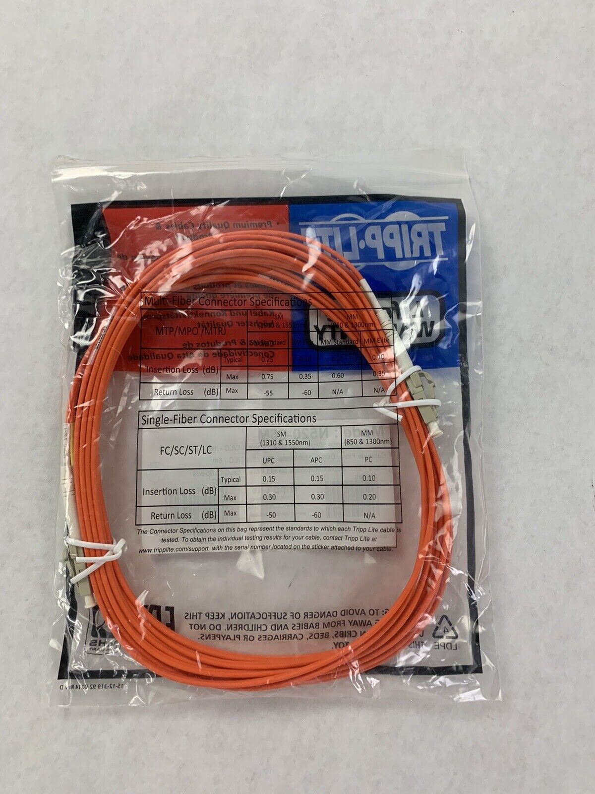 Tripp Lite N520-05M 5m Fiber Optic LC Male to Male Patch Cable