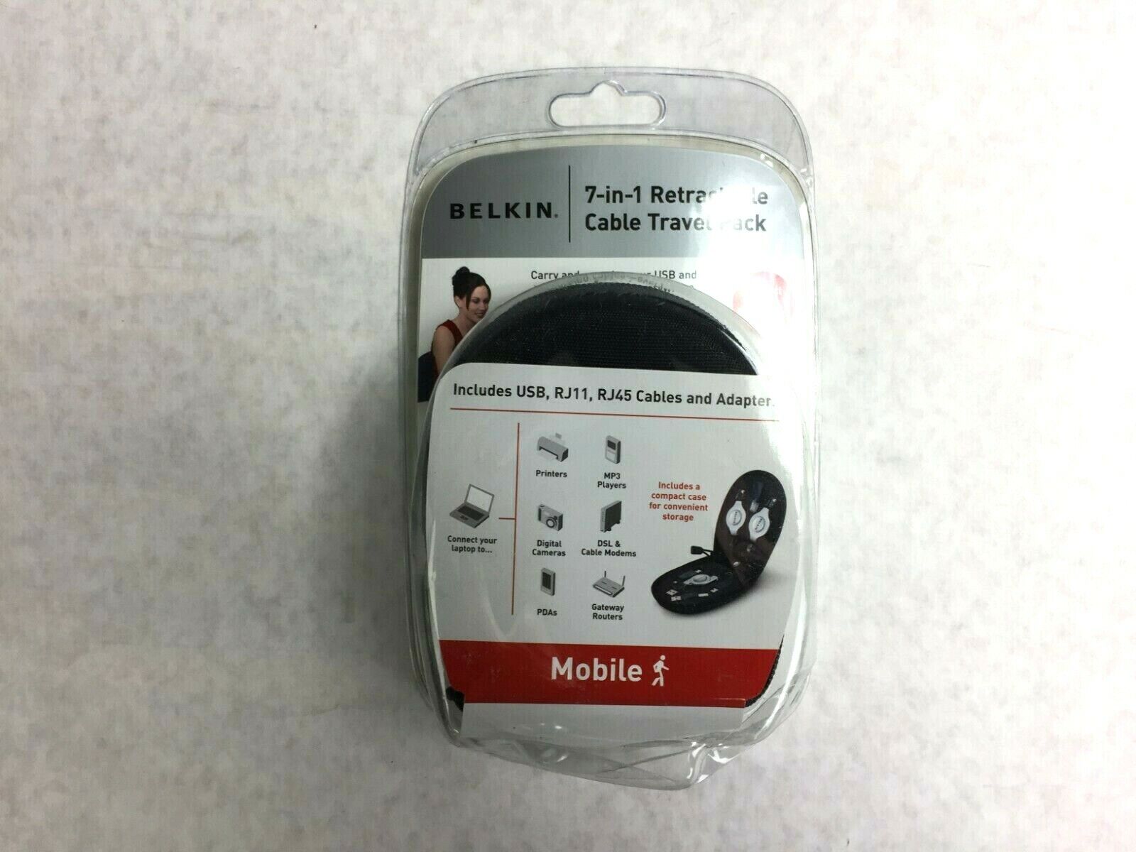 Belkin 7-in-1 Retractable Cable Travel Pack F3X1724 New In Case