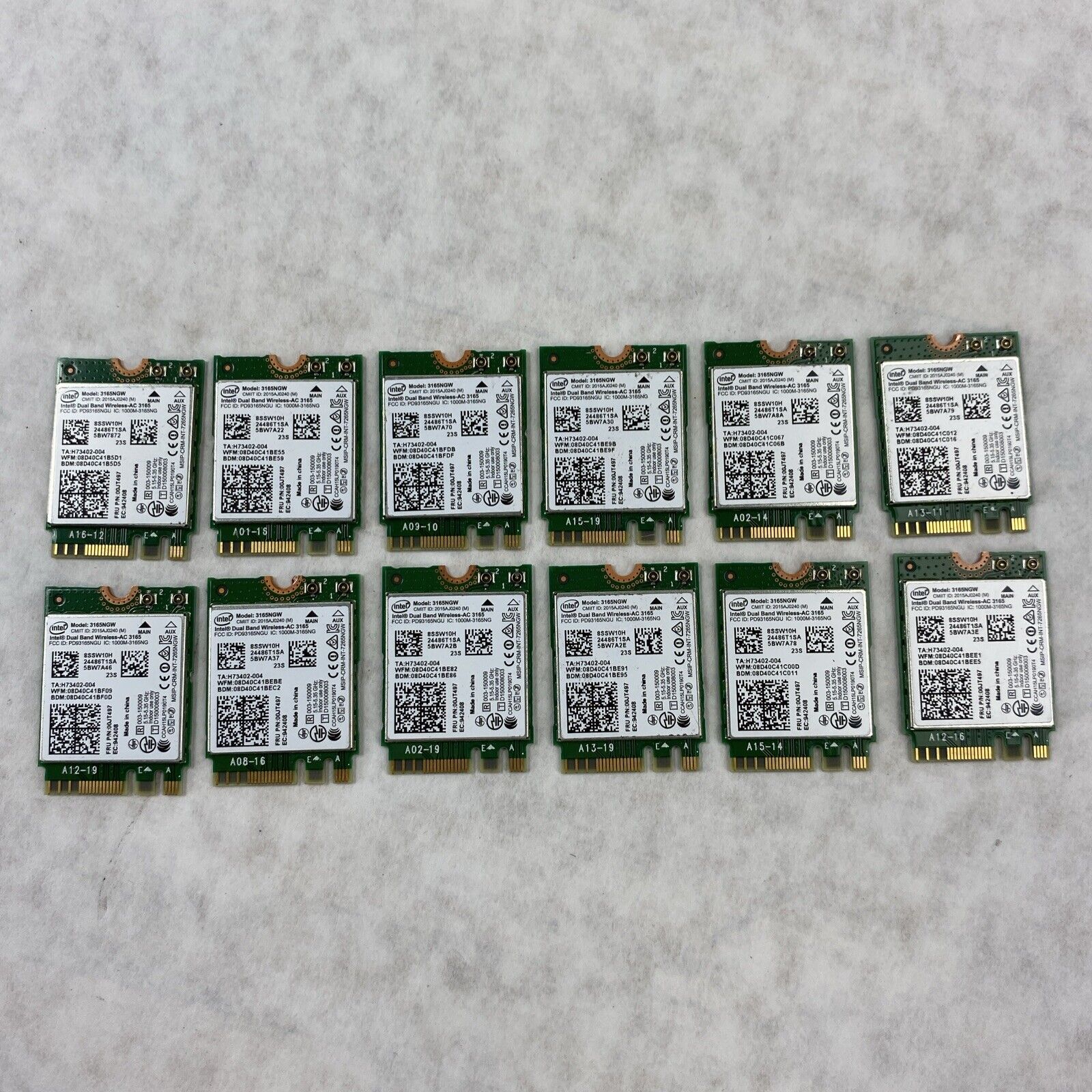Lot of 12 Intel 3165NGW Dual Band Wireless-AC 3165 WIFI Card