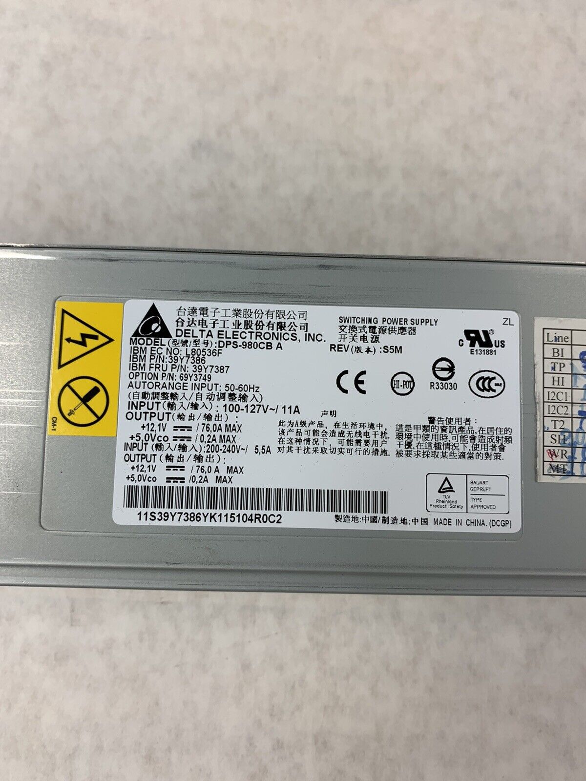 Delta Electronics DPS-980CB A 980W Server Power Supply PSU  39Y7386