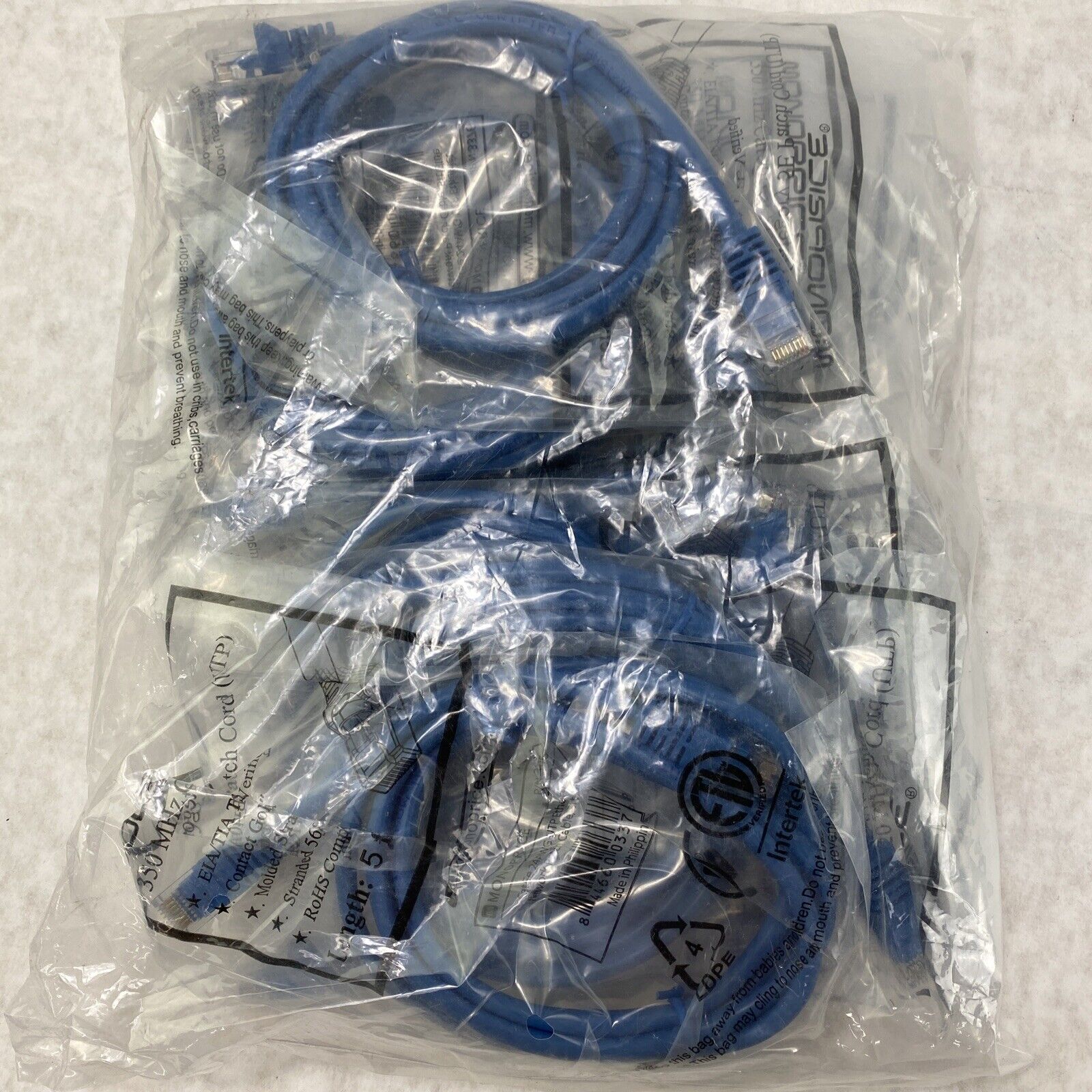 Lot of 10 Monoprice 5ft 24AWG Cat5e 350MHz UTP Ethernet network cables Blue