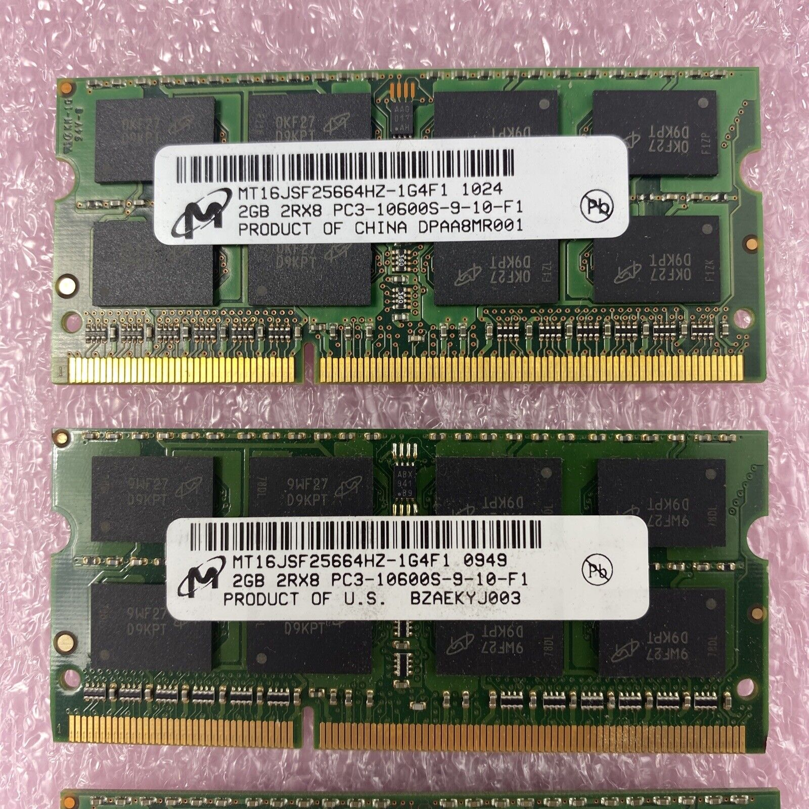 Lot( 4 ) 2GB Micron MT16JSF25664HZ-1G4F1 PC3-10600S DDR3 SO-DIMM 2Rx8 RAM