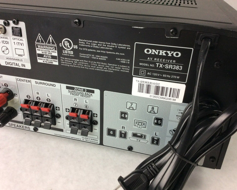 Onkyo TX-SR383 AV Surround Sound Receiver - Parts or Repair