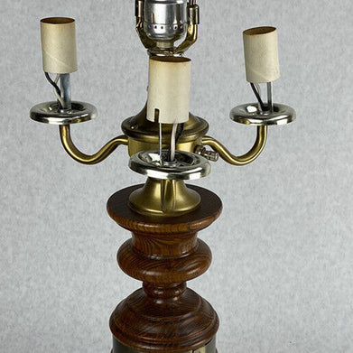 Vintage 1 + 3 Bulb Candelabra Wood Brass Table Lamp 9ft Cord NO SHADE