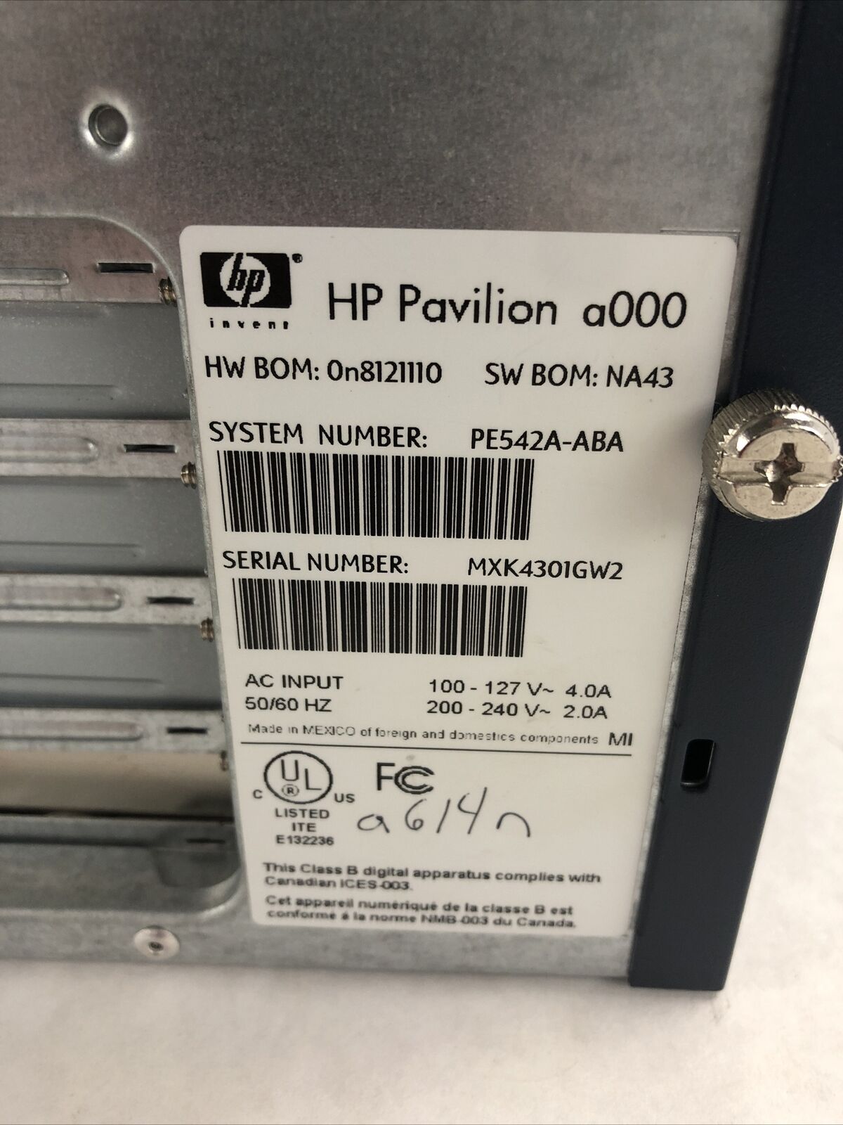 HP Pavilion a210e Intel Pentium 4 2.6GHz 1.25GB RAM No HDD No OS