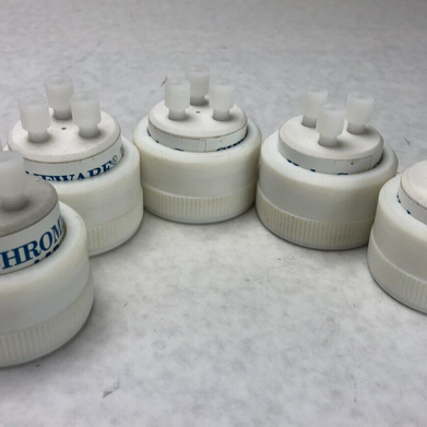 Lot of 5 LabGlass Biotech Three Hole Cap Chromeware