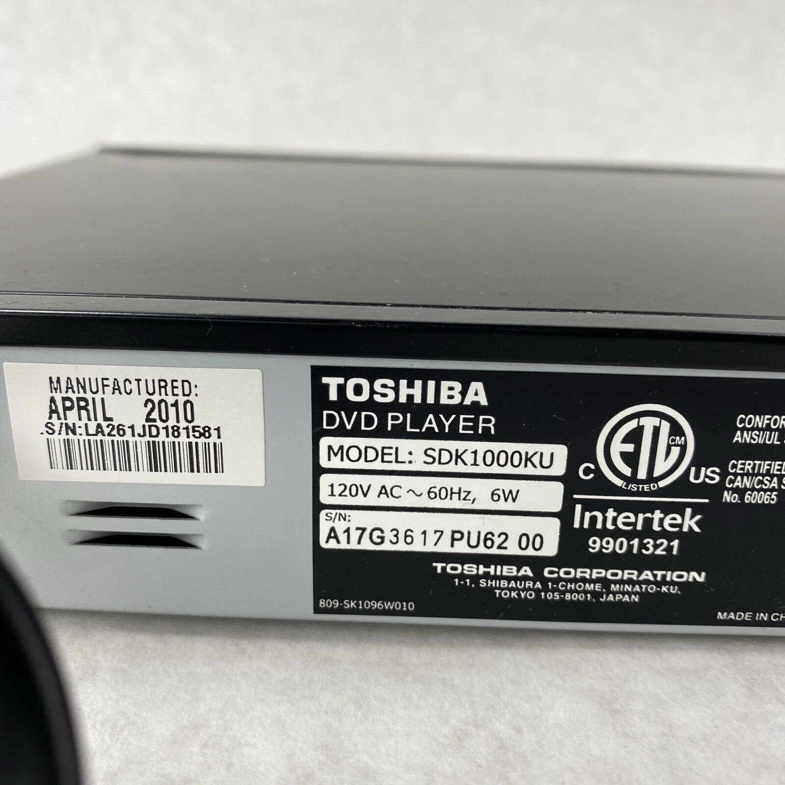 Toshiba SDK1000KU DVD Player HDMI Tested but NO REMOTE