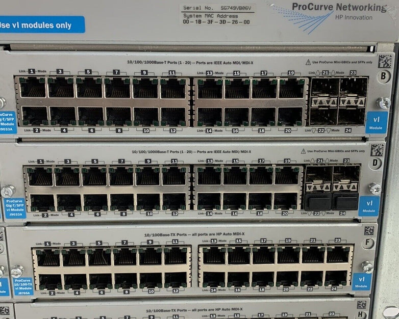 HP ProCurve Network Switch J8773A 4208VL Chassis w/ 6x J8768A and 2x J9033A