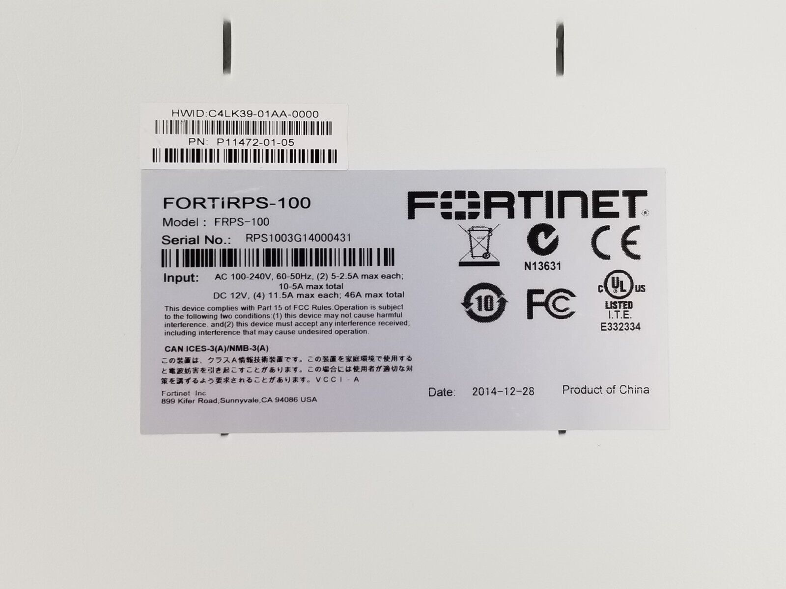 Fortinet FortiRPS 100 FRPS-100 Uninterruptible Power Supply - Tested