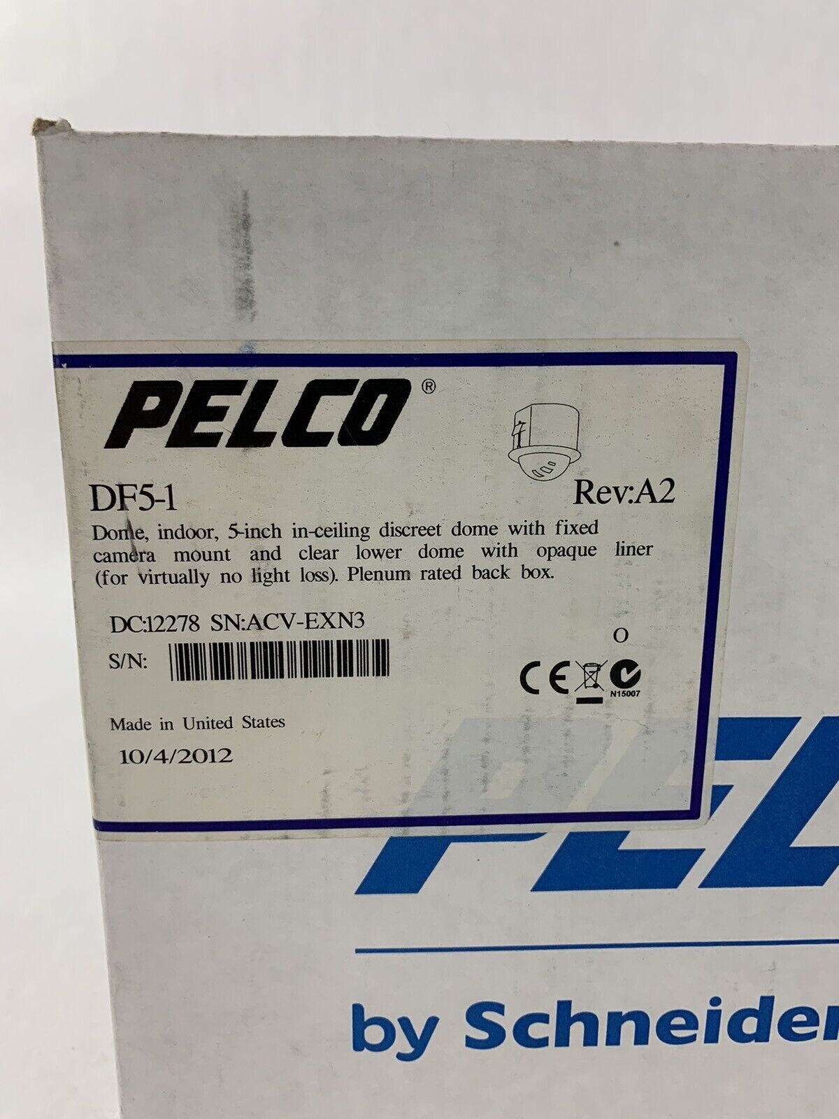 Pelco DF5-1 Fixed In-Ceiling Housing Tinted Dome